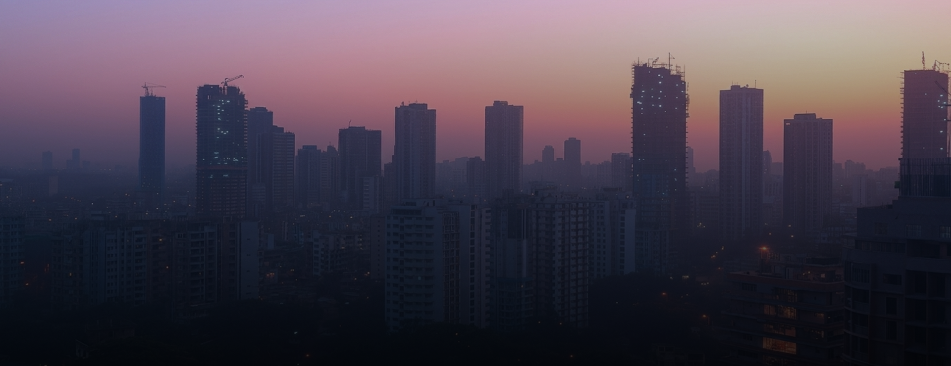 City skyline at dusk